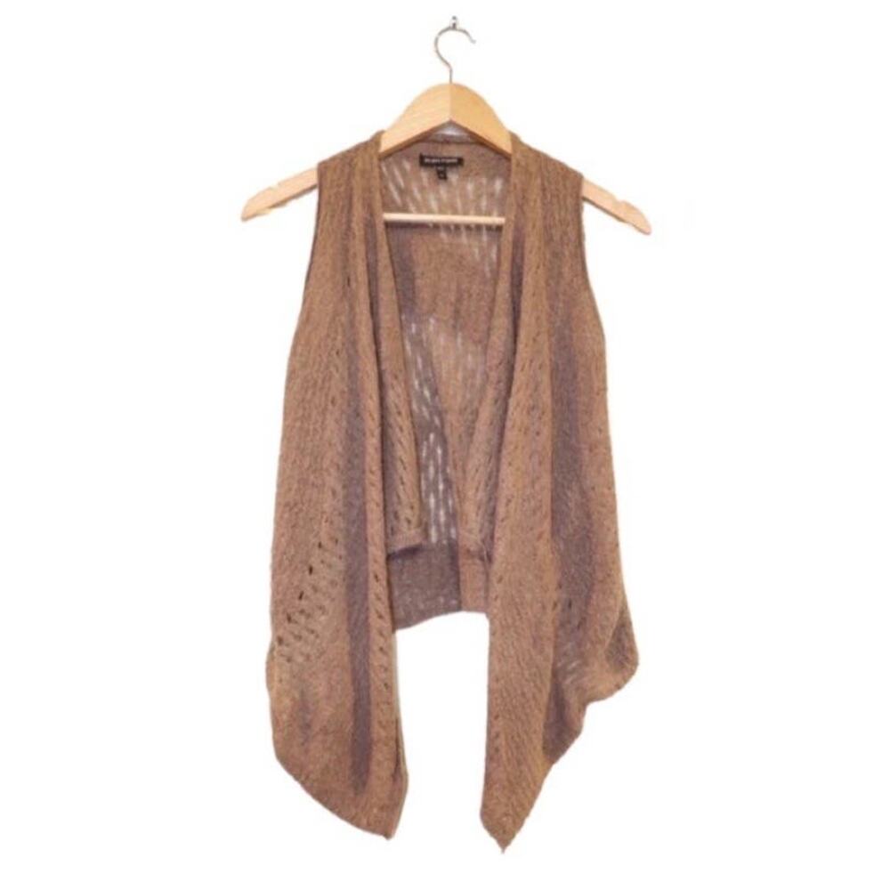 Eileen Fisher baby alpaca tan sleeveless cardigan